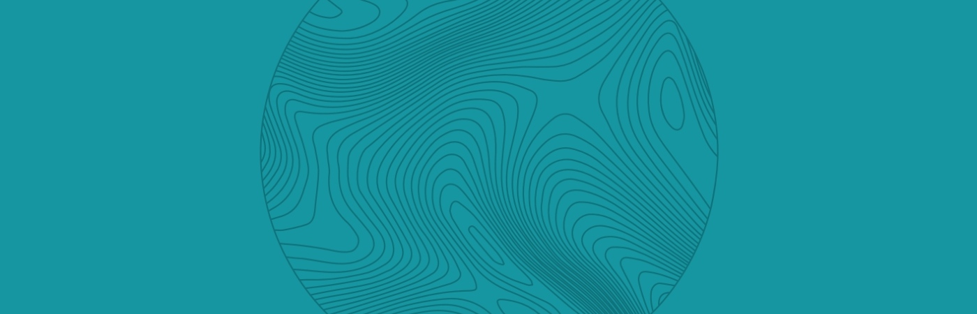 Abstract circular design with wavy contour lines resembling a topographic map, set against a solid teal background